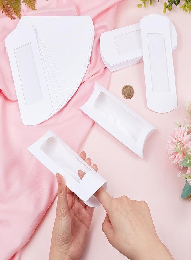 BENECREAT 30pcs 6.3x2.8x1inch White Paper Pillow Candy Boxes, Gift Boexes with PVC Visible Window for Birthday Wedding Party Favors Supplies - Image 3